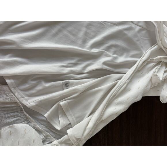 DREW Wrap Midi Dress White Gold Stardust Hi Low Ruffle S - Picture 9 of 12